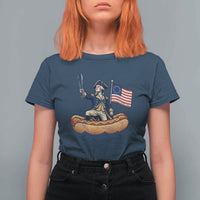 George Washington Crossing The Delaware on Hot Dog Boat T Shirt For Women Funny BBQ Party 4th of July Graphic