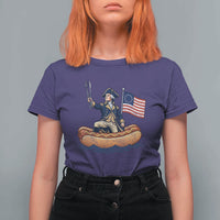 George Washington Crossing The Delaware on Hot Dog Boat T Shirt For Women Funny BBQ Party 4th of July Graphic