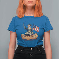 George Washington Crossing The Delaware on Hot Dog Boat T Shirt For Women Funny BBQ Party 4th of July Graphic