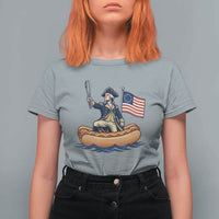 George Washington Crossing The Delaware on Hot Dog Boat T Shirt For Women Funny BBQ Party 4th of July Graphic