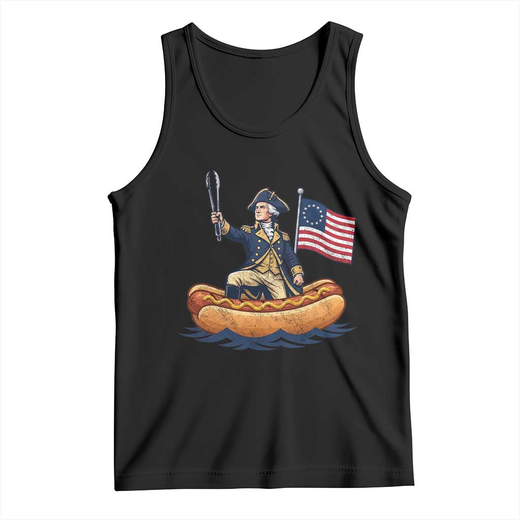 George Washington Crossing The Delaware on Hot Dog Boat Tank Top Funny BBQ Party 4th of July Graphic