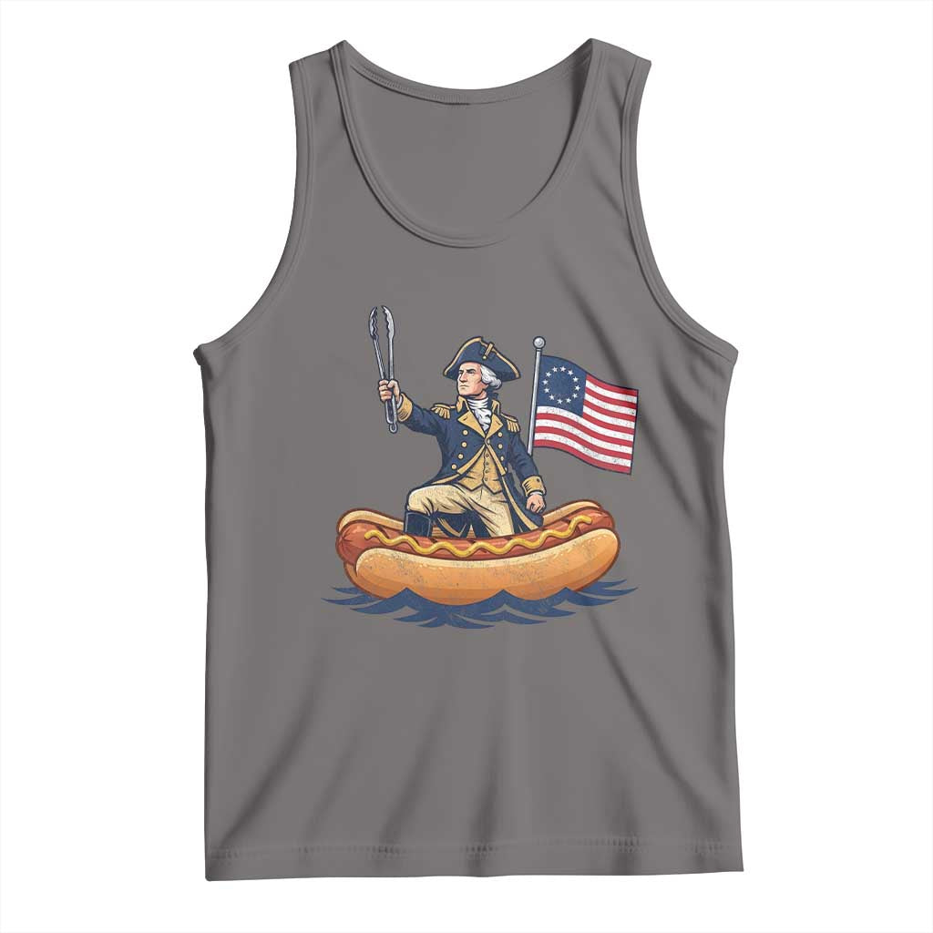 George Washington Crossing The Delaware on Hot Dog Boat Tank Top Funny BBQ Party 4th of July Graphic