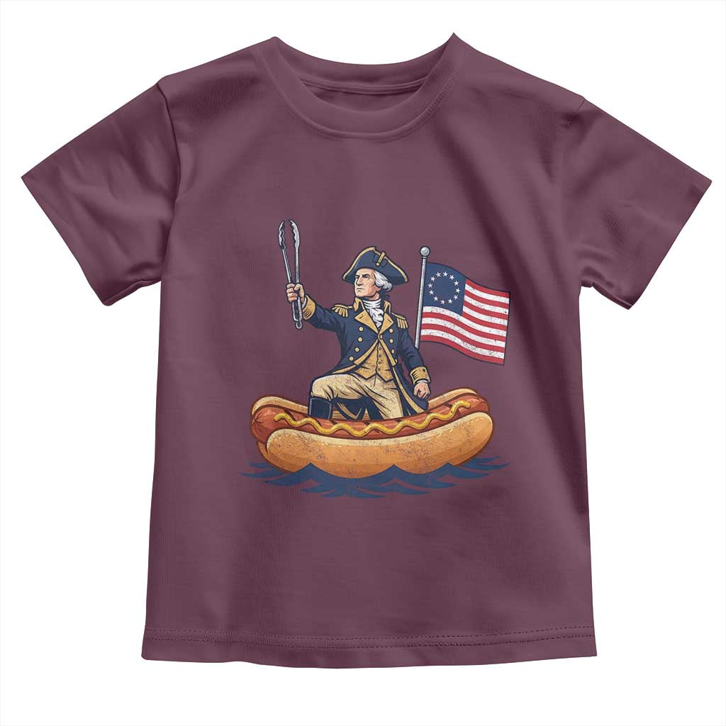 George Washington Crossing The Delaware on Hot Dog Boat Toddler T Shirt Funny BBQ Party 4th of July Graphic
