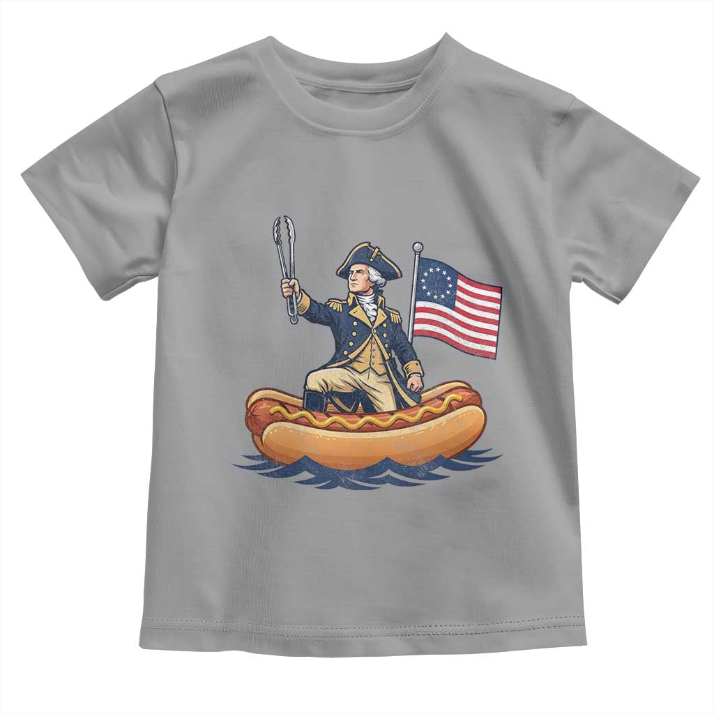 George Washington Crossing The Delaware on Hot Dog Boat Toddler T Shirt Funny BBQ Party 4th of July Graphic