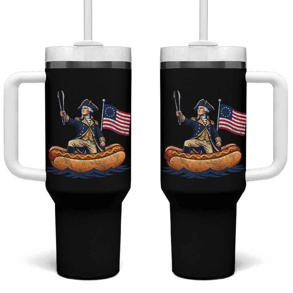 George Washington Crossing The Delaware on Hot Dog Boat Tumbler With Handle Funny BBQ Party 4th of July Graphic