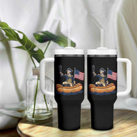 George Washington Crossing The Delaware on Hot Dog Boat Tumbler With Handle Funny BBQ Party 4th of July Graphic