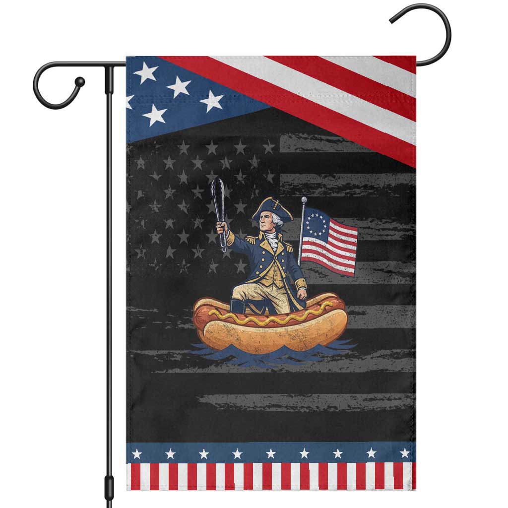 George Washington Crossing The Delaware on Hot Dog Boat Patriotic Garden Flag Funny BBQ Party 4th of July Graphic