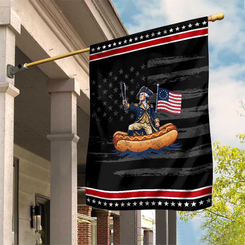 George Washington Crossing The Delaware on Hot Dog Boat Patriotic Garden Flag Funny BBQ Party 4th of July Graphic