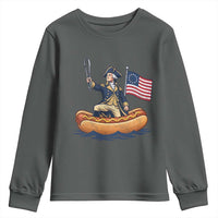 George Washington Crossing The Delaware on Hot Dog Boat Youth Sweatshirt Funny BBQ Party 4th of July Graphic