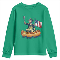 George Washington Crossing The Delaware on Hot Dog Boat Youth Sweatshirt Funny BBQ Party 4th of July Graphic