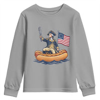 George Washington Crossing The Delaware on Hot Dog Boat Youth Sweatshirt Funny BBQ Party 4th of July Graphic