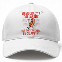 Funny Patriotic Hotdog Cartoon 4th of July Fireworks Baseball Cap Democracys Collapsin But These Wieners Be Slappin