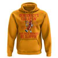 Funny Patriotic Hotdog Cartoon 4th of July Fireworks Hoodie Democracys Collapsin But These Wieners Be Slappin