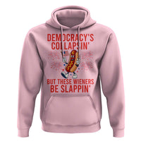 Funny Patriotic Hotdog Cartoon 4th of July Fireworks Hoodie Democracys Collapsin But These Wieners Be Slappin