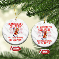 Funny Patriotic Hotdog Cartoon 4th of July Fireworks Ceramic Ornament Democracys Collapsin But These Wieners Be Slappin