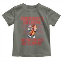 Funny Patriotic Hotdog Cartoon 4th of July Fireworks Toddler T Shirt Democracys Collapsin But These Wieners Be Slappin