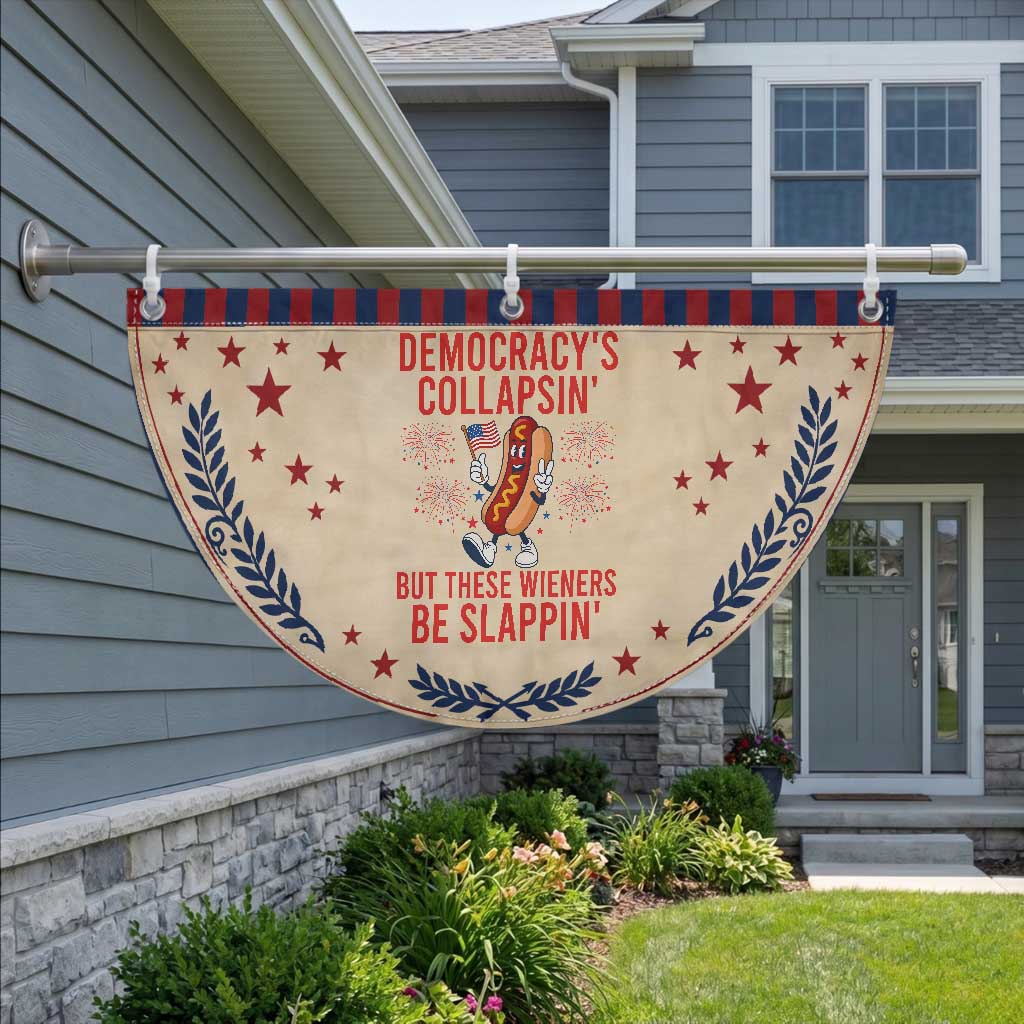 Funny Hotdog Cartoon 4th of July Fireworks Patriotic Fan Flag Democracys Collapsin But These Wieners Be Slappin