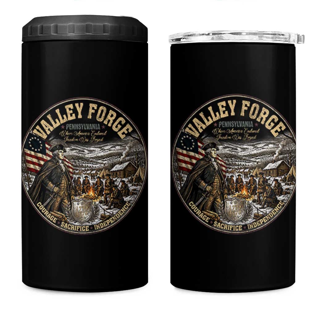 Valley Forge Pennsylvania 1777 George Washington 4 in 1 Can Cooler Tumbler Revolutionary War Vintage American History Graphic