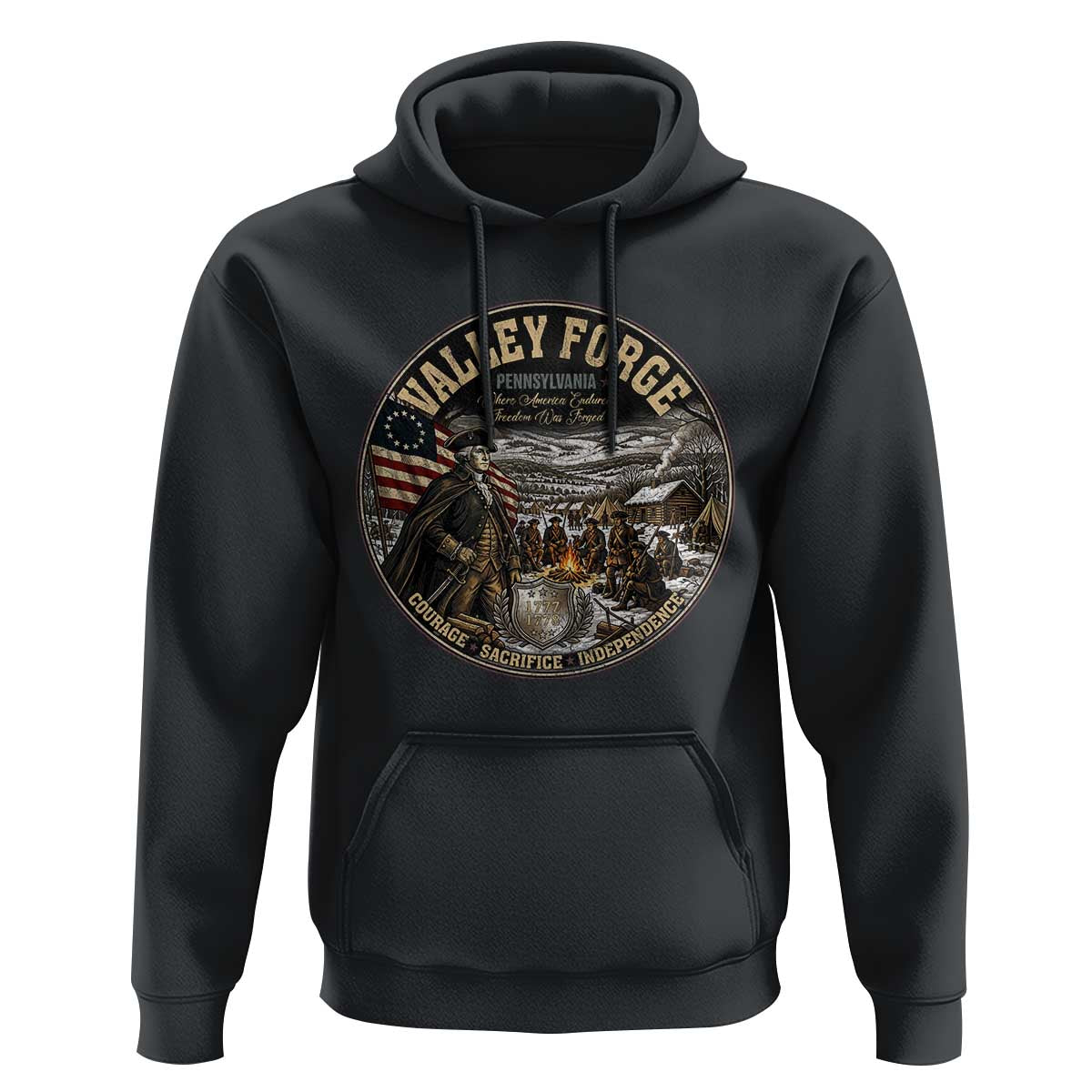 Valley Forge Pennsylvania 1777 George Washington Hoodie Revolutionary War Vintage American History Graphic
