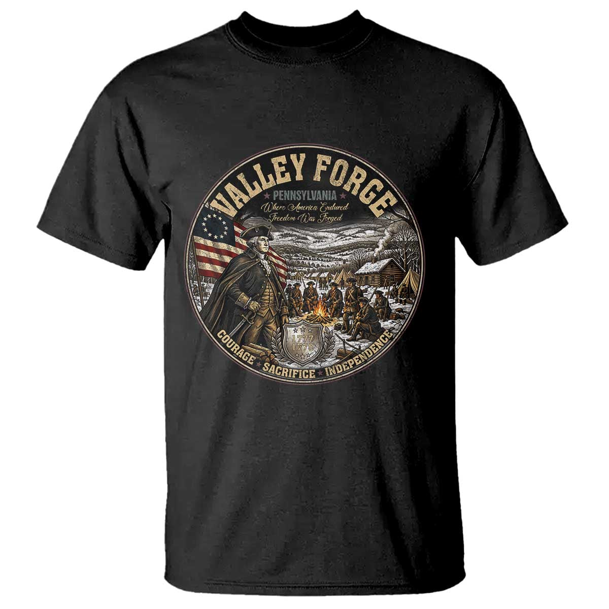 Valley Forge Pennsylvania 1777 George Washington T Shirt Revolutionary War Vintage American History Graphic