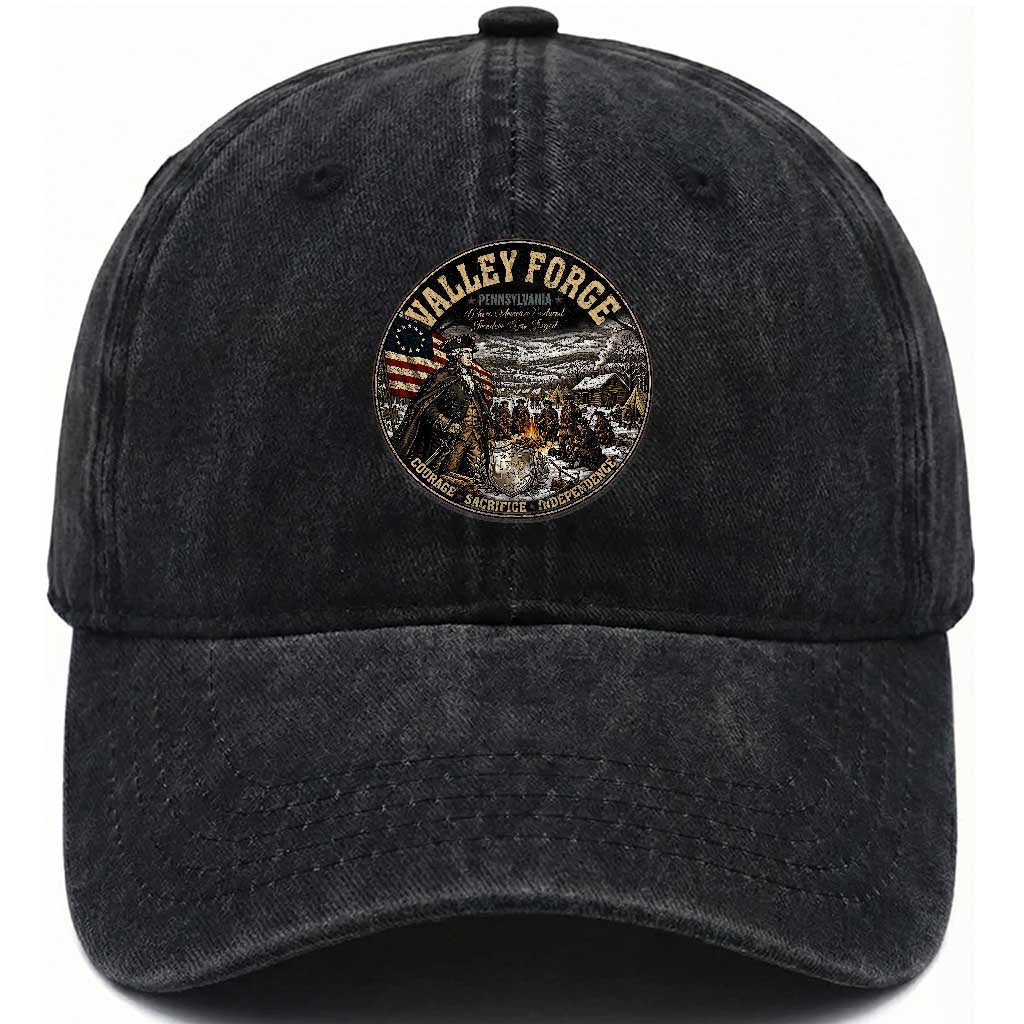 Valley Forge Pennsylvania 1777 George Washington Washed Cotton Baseball Cap Revolutionary War Vintage American History Graphic