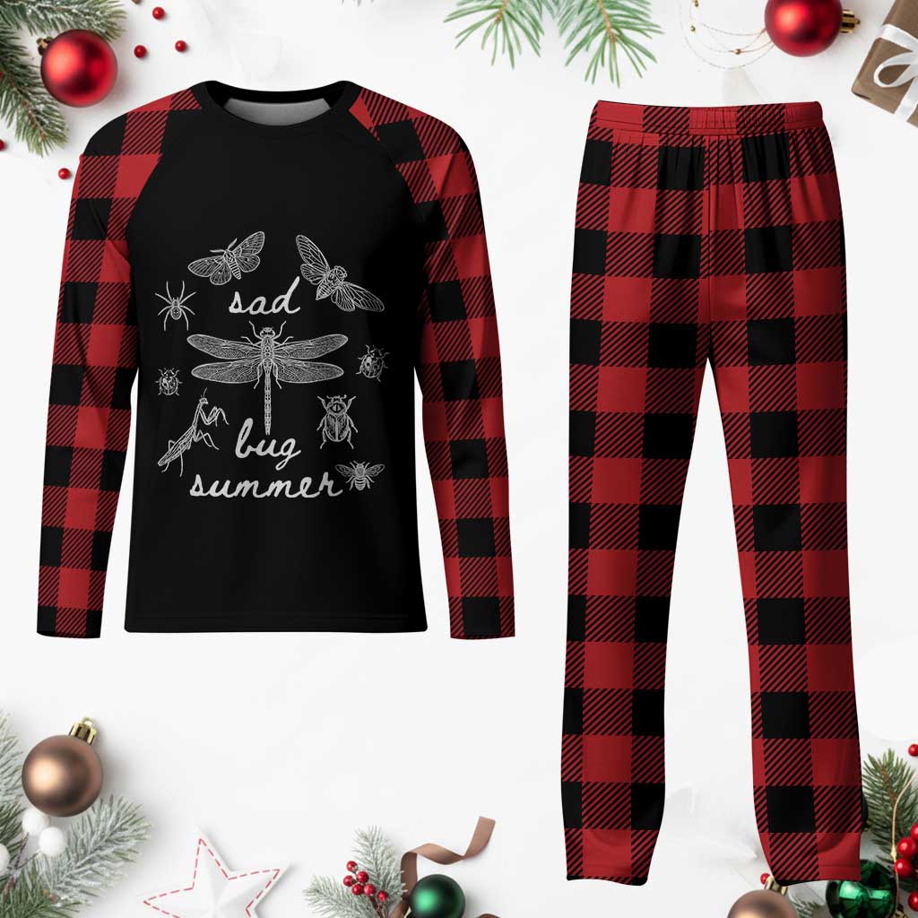 Sad Bug Summer Vintage Cottagecore Insects Graphic Plaid Pajama Set Dark Academia Aesthetic Folk Music Lover Entomology