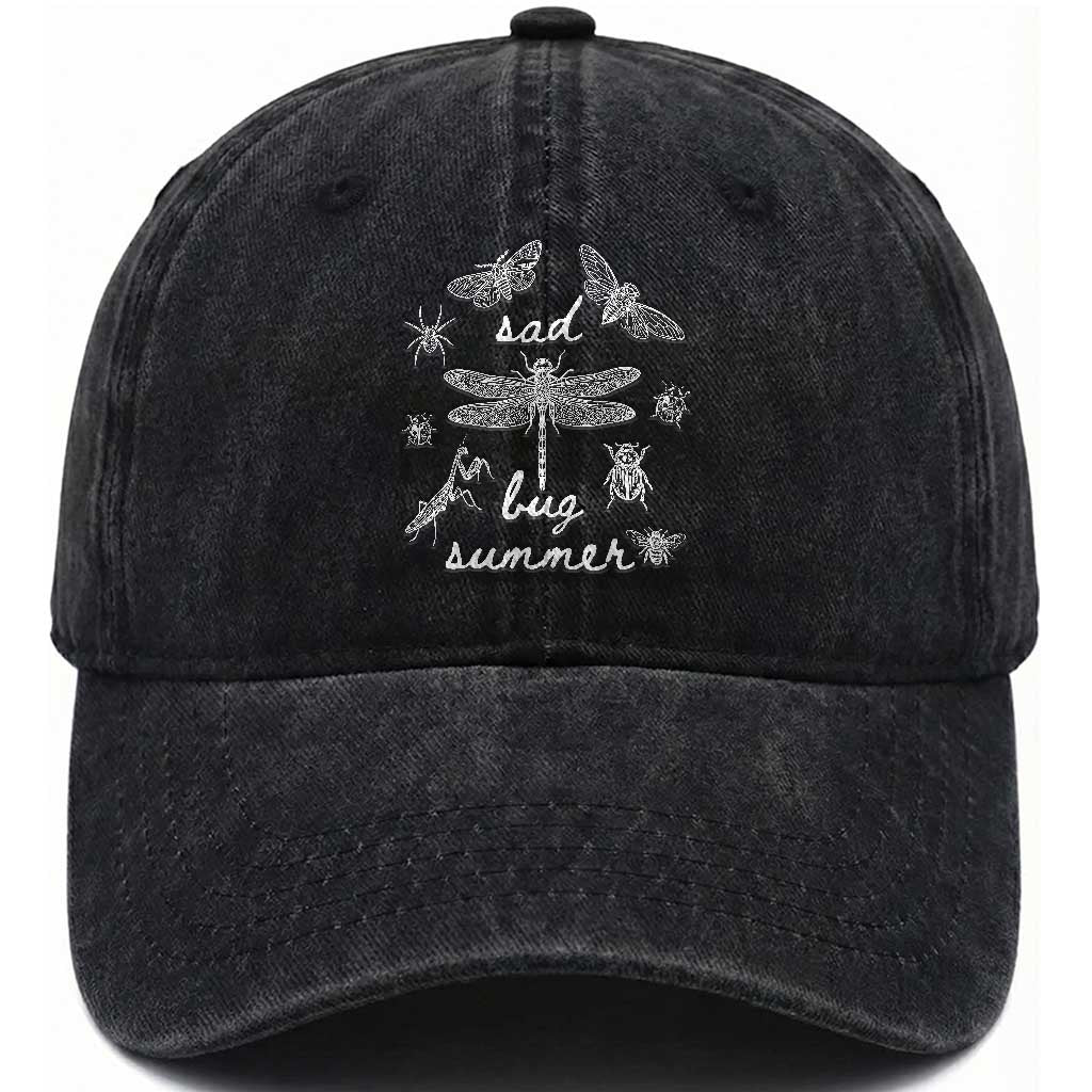 Sad Bug Summer Vintage Cottagecore Insects Graphic Washed Cotton Baseball Cap Dark Academia Aesthetic Folk Music Lover Entomology