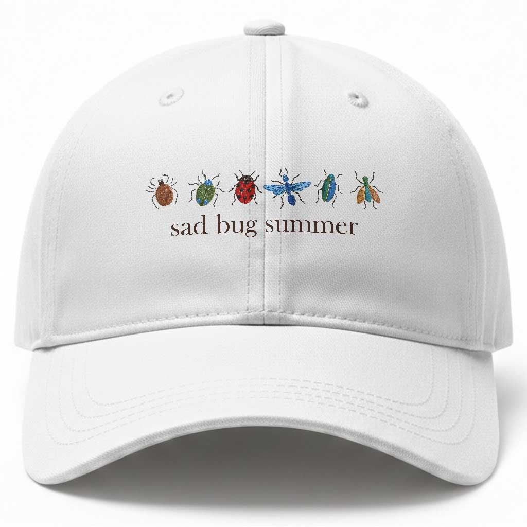 Sad Bug Summer Colorful Vintage Insect Lineup Graphic Baseball Cap Folk Music Lover Aesthetic Entomology Humor