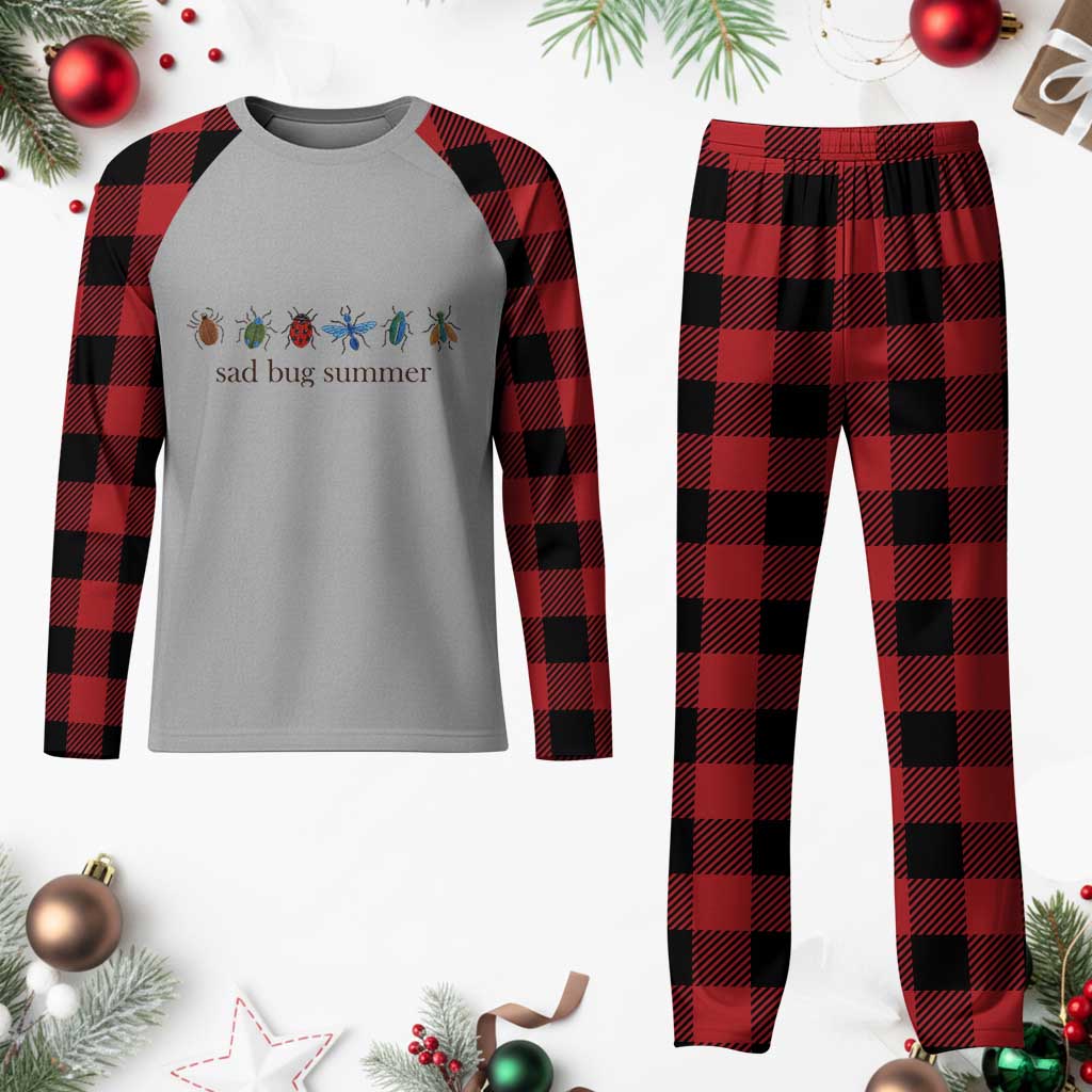 Sad Bug Summer Colorful Vintage Insect Lineup Graphic Plaid Pajama Set Folk Music Lover Aesthetic Entomology Humor