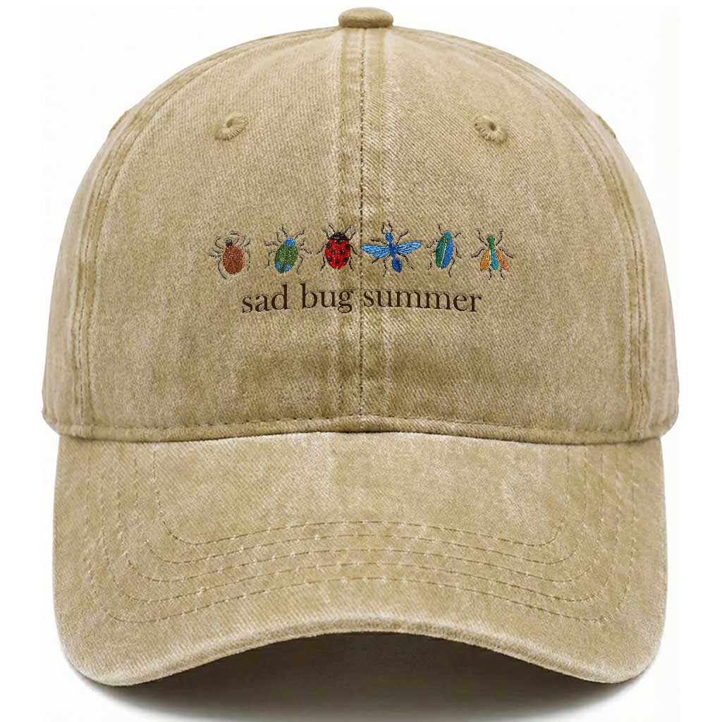 Sad Bug Summer Colorful Vintage Insect Lineup Graphic Washed Cotton Baseball Cap Folk Music Lover Aesthetic Entomology Humor