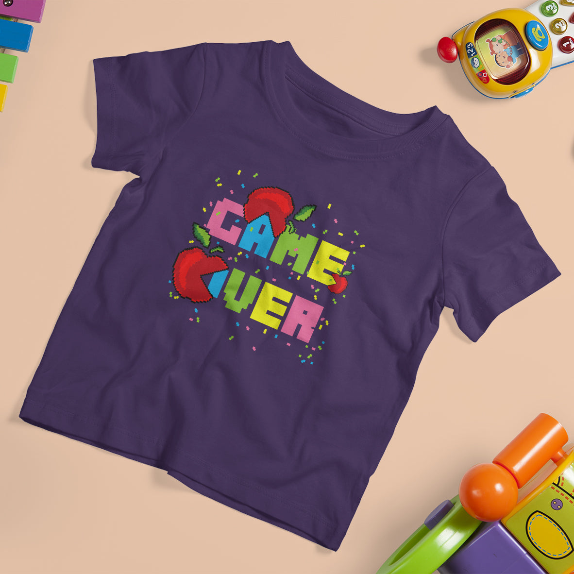 T Shirt For Kid Game Over Back To School Funny Video Game Apple Eating Game On School - Wonder Print Shop