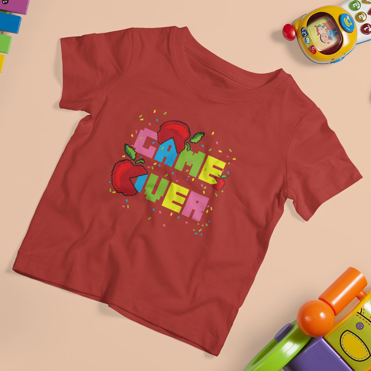 T Shirt For Kid Game Over Back To School Funny Video Game Apple Eating Game On School - Wonder Print Shop