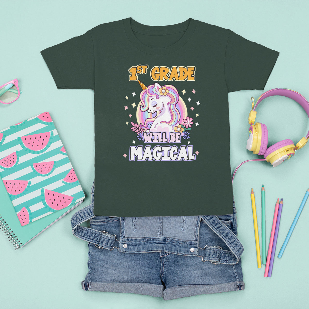 T Shirt For Kid First Grade Will Be Magical Cute Unicorn Rock 1st Grade Girl - Wonder Print Shop