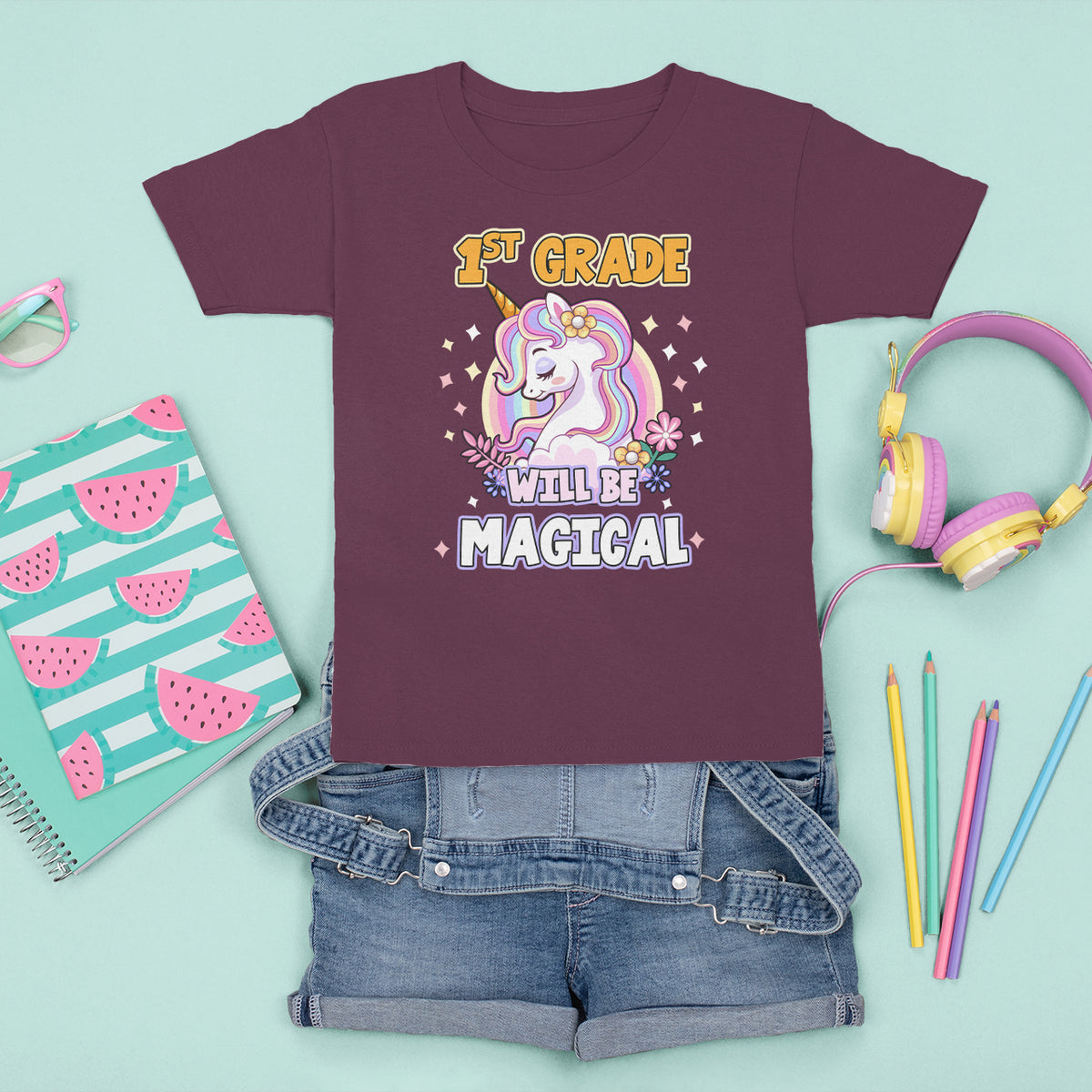 T Shirt For Kid First Grade Will Be Magical Cute Unicorn Rock 1st Grade Girl - Wonder Print Shop