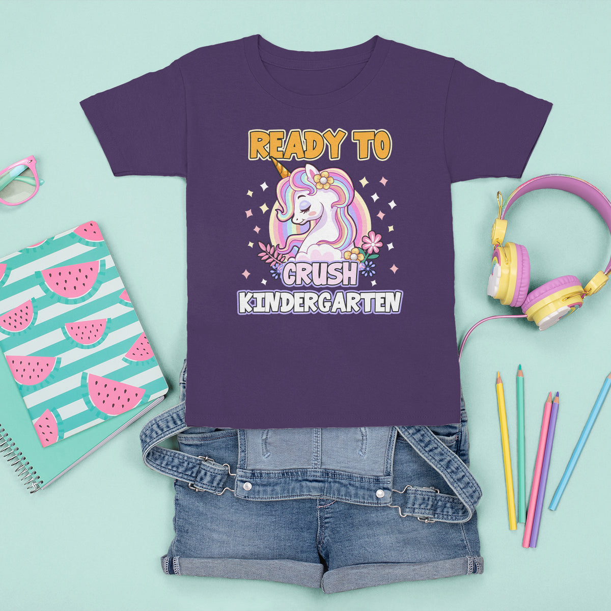 Cute Kindergarten Unicorn T Shirt For Kid I'm Ready To Crush Kinder 1st Day Of School For Girls - Wonder Print Shop