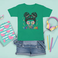 Hello 1st Grade T Shirt For Kid Cute Messy Bun Girls Back To School Tie Dye - Wonder Print Shop