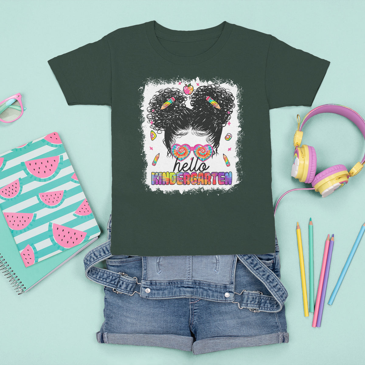 Hello Kindergarten T Shirt For Kid Messy Bun Girl Tie Dye 1st Day Of School - Wonder Print Shop