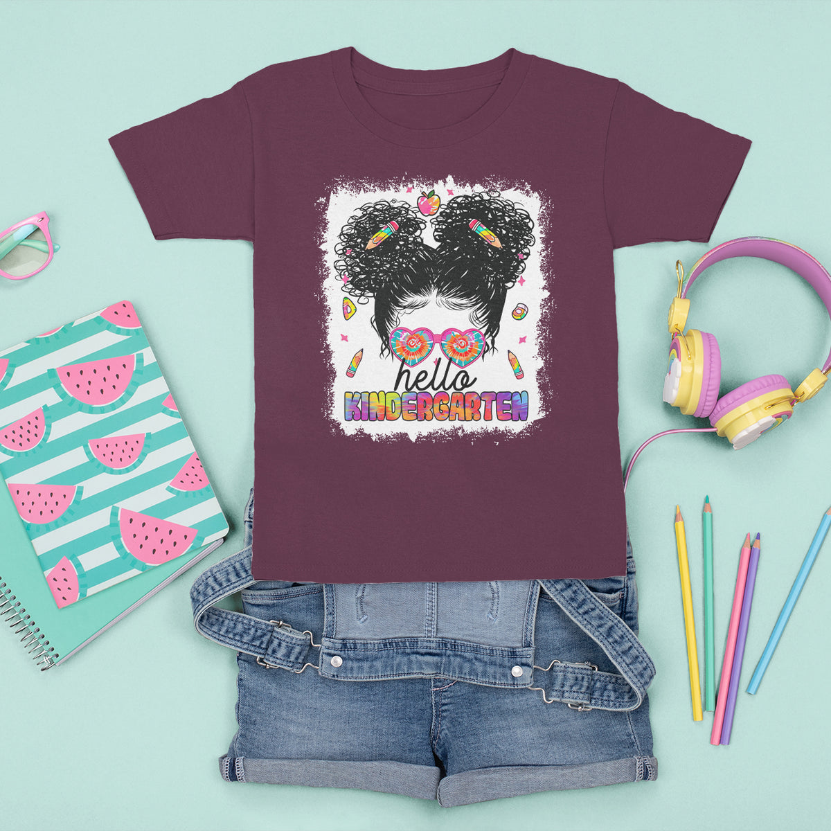 Hello Kindergarten T Shirt For Kid Messy Bun Girl Tie Dye 1st Day Of School - Wonder Print Shop
