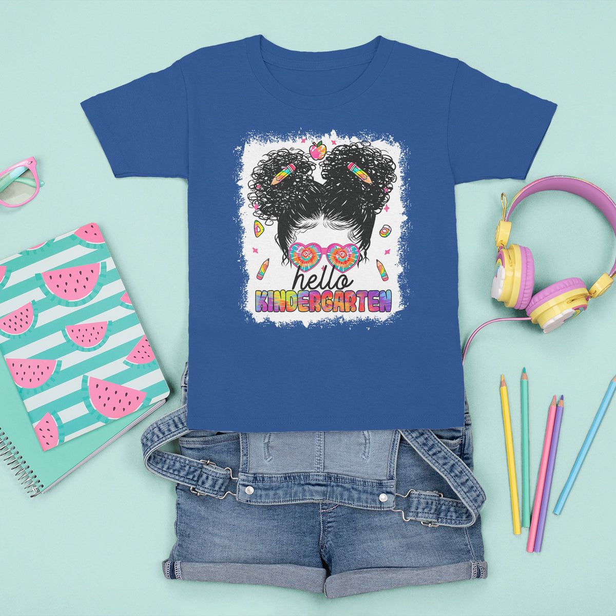 Hello Kindergarten T Shirt For Kid Messy Bun Girl Tie Dye 1st Day Of School - Wonder Print Shop