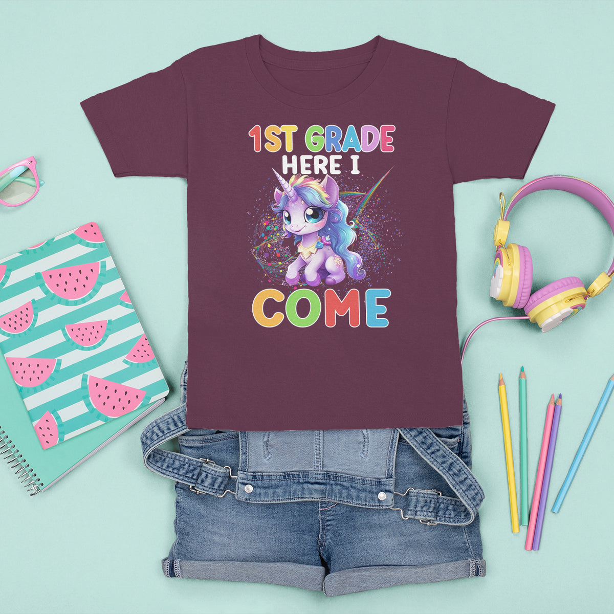 1st Grade Cute Unicorn T Shirt For Kid First Grade Here I Come Girls Squad - Wonder Print Shop