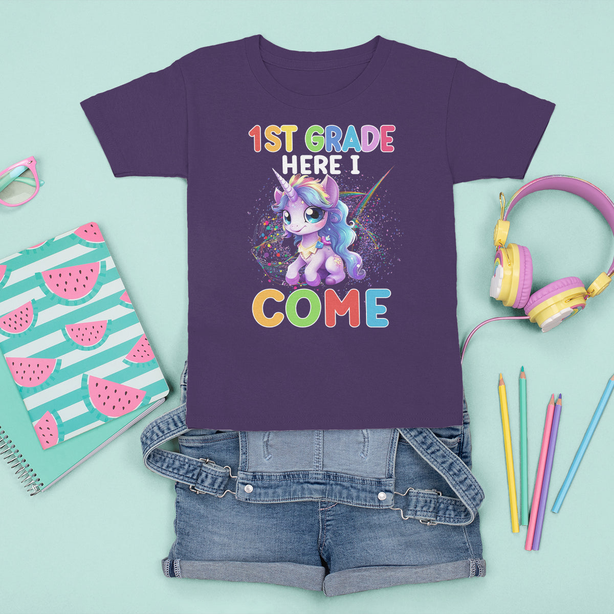1st Grade Cute Unicorn T Shirt For Kid First Grade Here I Come Girls Squad - Wonder Print Shop