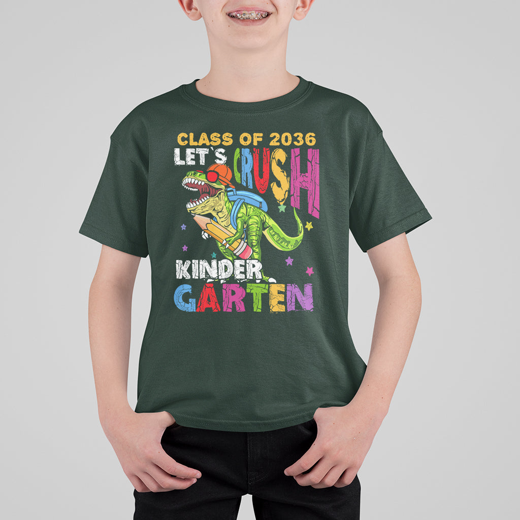 Kindergarten Graduate T Shirt For Kid Dinousaur Class Of 2036 Let's Crush Kinder - Wonder Print Shop