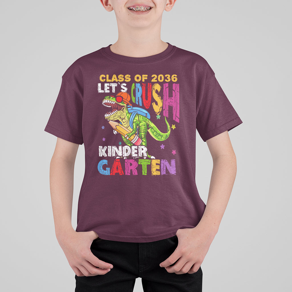 Kindergarten Graduate T Shirt For Kid Dinousaur Class Of 2036 Let's Crush Kinder - Wonder Print Shop