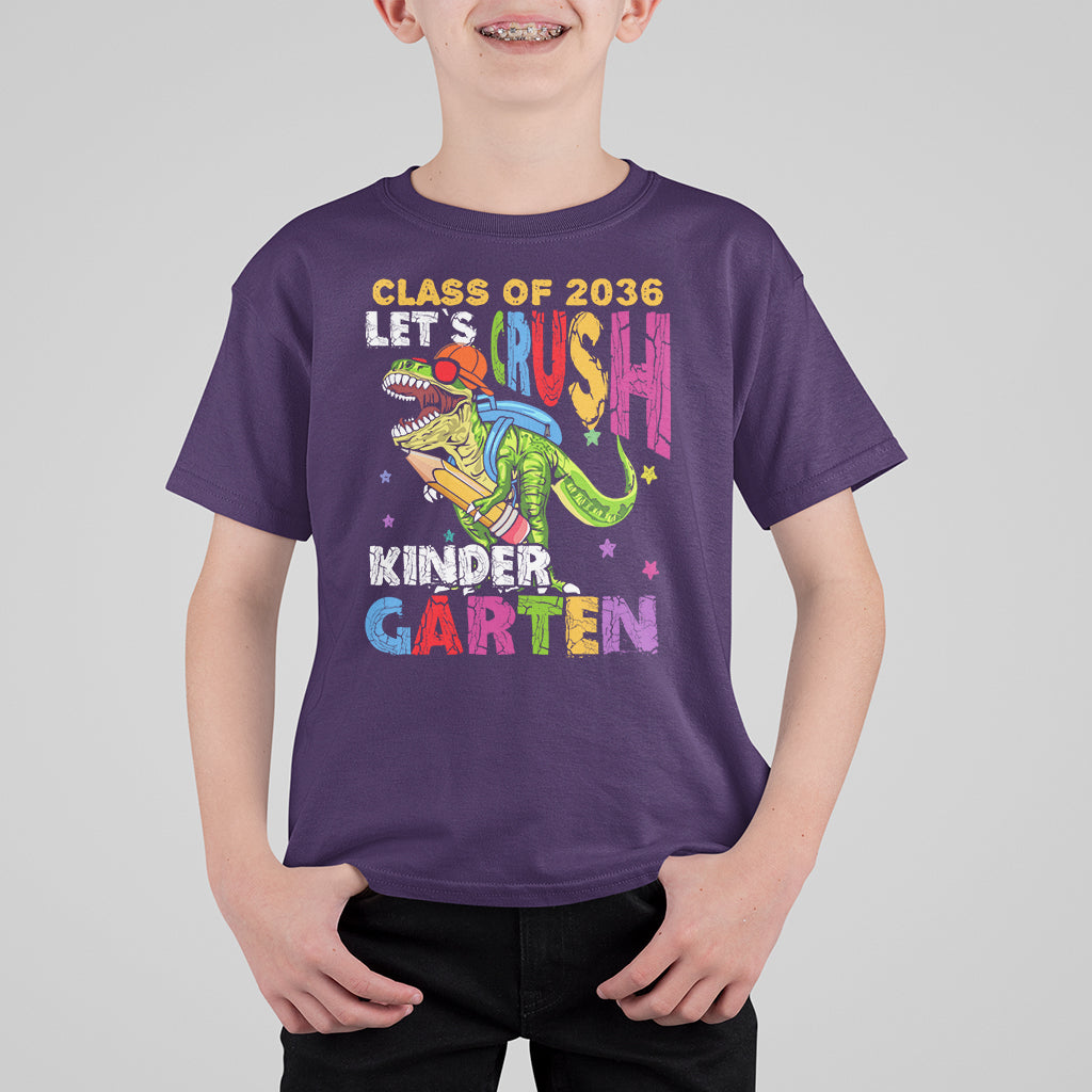 Kindergarten Graduate T Shirt For Kid Dinousaur Class Of 2036 Let's Crush Kinder - Wonder Print Shop