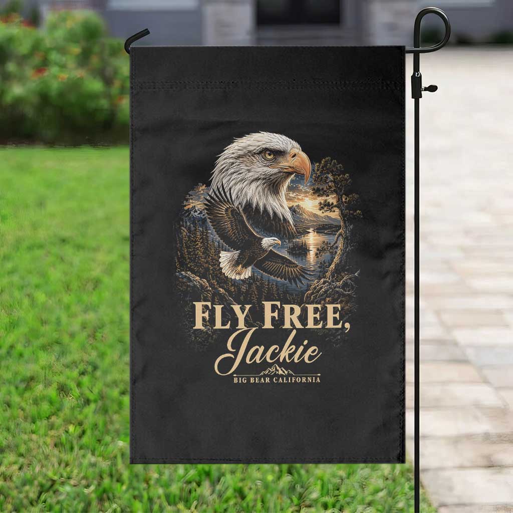Fly Free Jackie Big Bear Bald Eagle Memorial Garden Flag California Valley Sunset Forest Nature Graphic