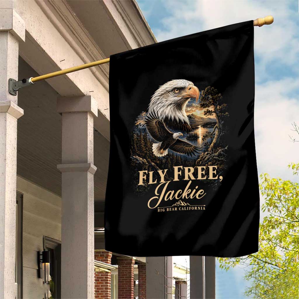 Fly Free Jackie Big Bear Bald Eagle Memorial Garden Flag California Valley Sunset Forest Nature Graphic
