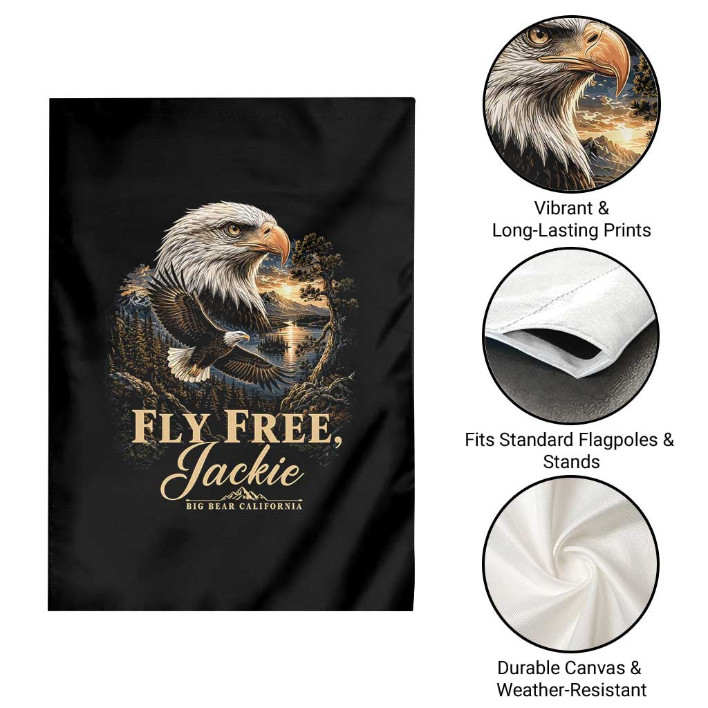 Fly Free Jackie Big Bear Bald Eagle Memorial Garden Flag California Valley Sunset Forest Nature Graphic