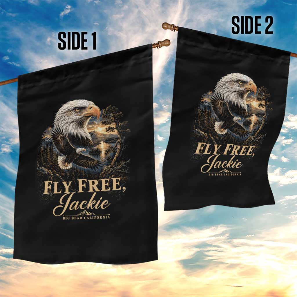 Fly Free Jackie Big Bear Bald Eagle Memorial Garden Flag California Valley Sunset Forest Nature Graphic