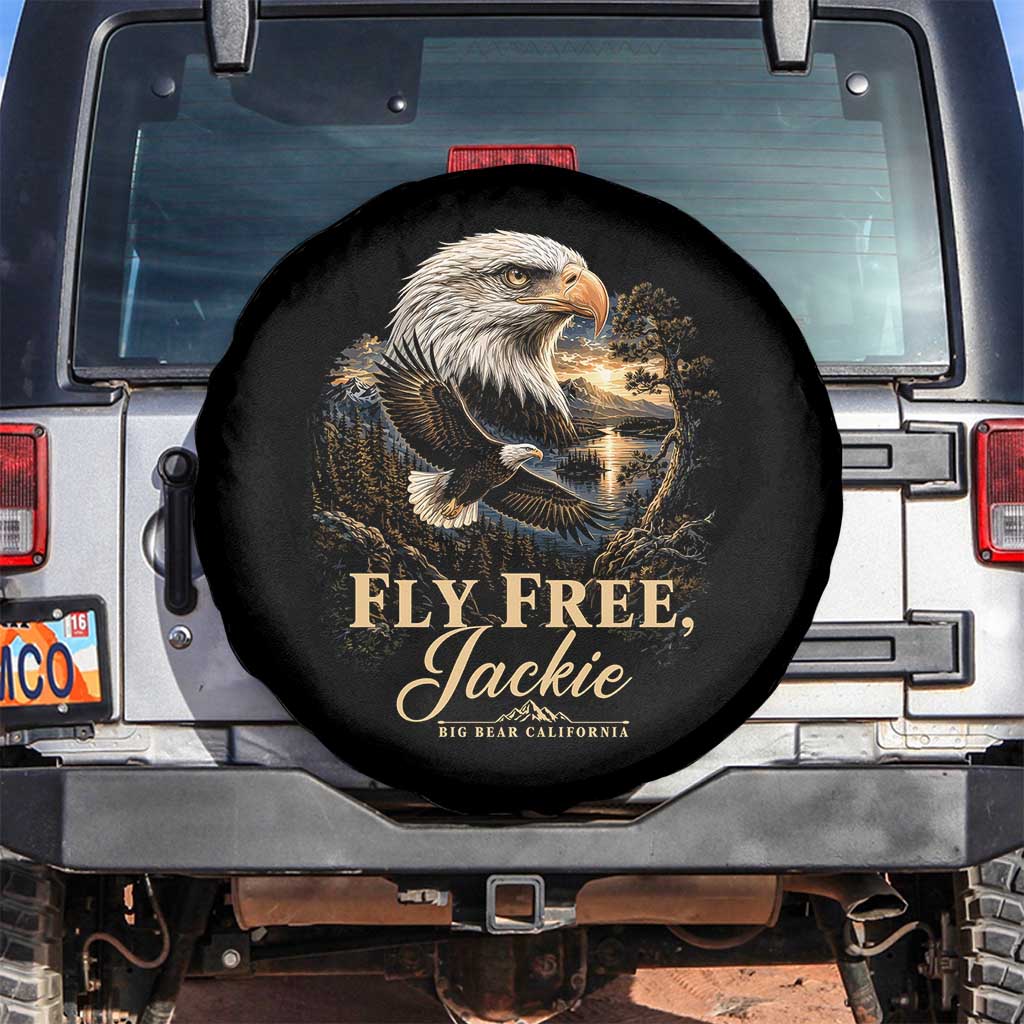 Fly Free Jackie Big Bear Bald Eagle Memorial Spare Tire Cover California Valley Sunset Forest Nature Graphic