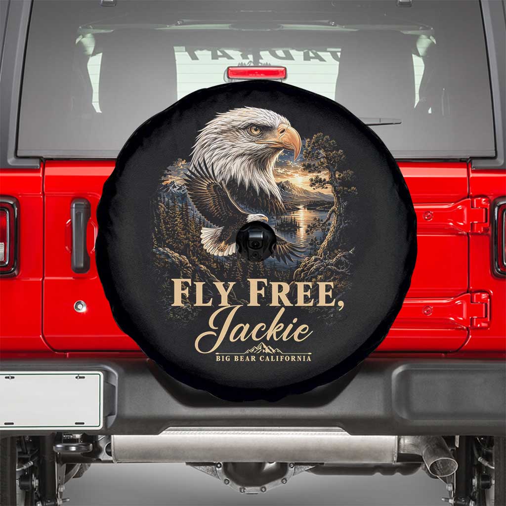 Fly Free Jackie Big Bear Bald Eagle Memorial Spare Tire Cover California Valley Sunset Forest Nature Graphic